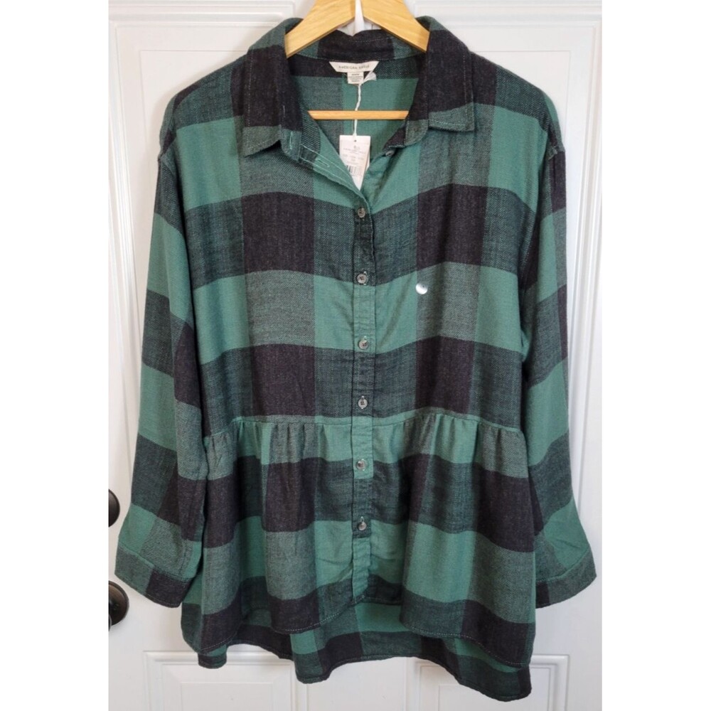 NWT American Eagle Womens Oversized Plaid Flannel Babydoll Top Size M - Picture 1 of 5